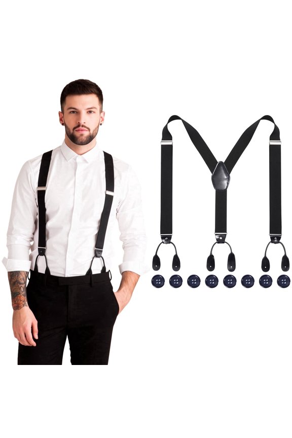Men Y-Back Elastic Suspenders Adjustable Heavy Duty 8-Button Design Invisible Button End for for Work Trousers Weddings