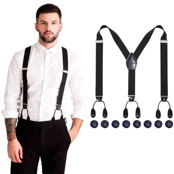 AWAYTR Men Y-Back Elastic Suspenders Adjustable Heavy Duty 8-Button Design Invisible Button End for for Work Trousers Weddings
