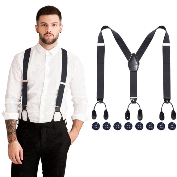 AWAYTR Men Y-Back Elastic Suspenders Adjustable Heavy Duty 8-Button Design Invisible Button End for for Work Trousers Weddings