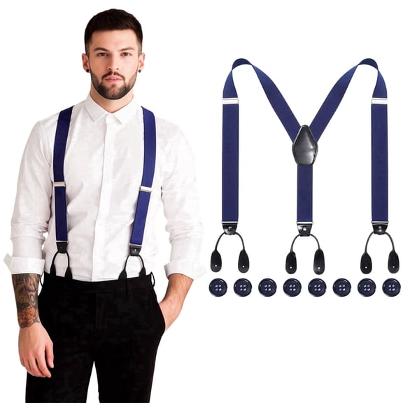 AWAYTR Men Y-Back Elastic Suspenders Adjustable Heavy Duty 8-Button Design Invisible Button End for for Work Trousers Weddings