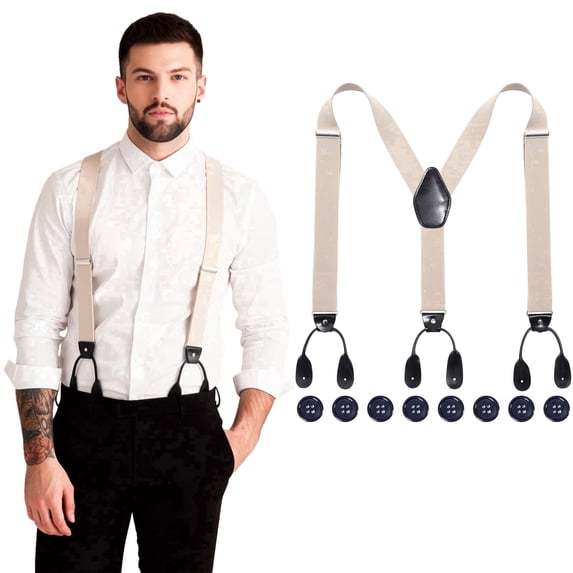 AWAYTR Men Y-Back Elastic Suspenders Adjustable Heavy Duty 8-Button Design Invisible Button End for for Work Trousers Weddings