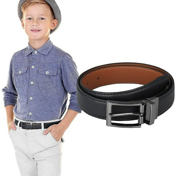 AWAYTR Reversible Kids Belts for Boys - Black and Brown Leather Belt for School Uniform Casual Jeans