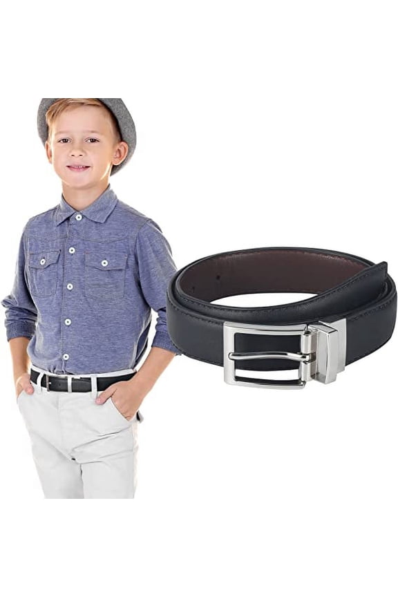 Reversible Kids Belts for Boys - Black and Brown Leather Belt for School Uniform Casual Jeans