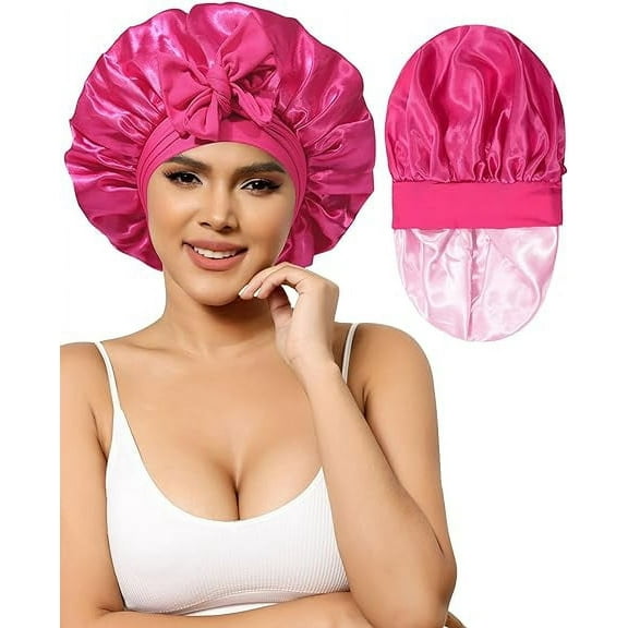 AWAYTR Satin Bonnet Silk Bonnet for Sleeping Silk Sleep Cap Double Layer Hair Bonnet with Elastic Tie Band