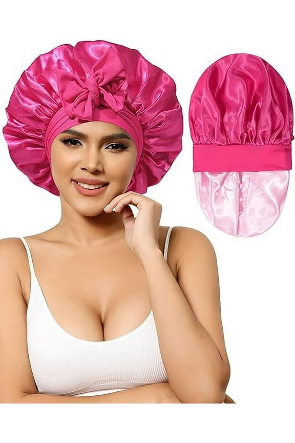 Satin Bonnet Silk Bonnet for Sleeping Silk Sleep Cap Double Layer Hair Bonnet with Elastic Tie Band