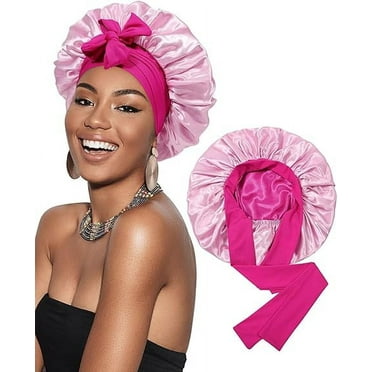 AWAYTR Satin Bonnet Silk Bonnet for Sleeping Silk Sleep Cap Double Layer Hair Bonnet with Elastic Tie Band