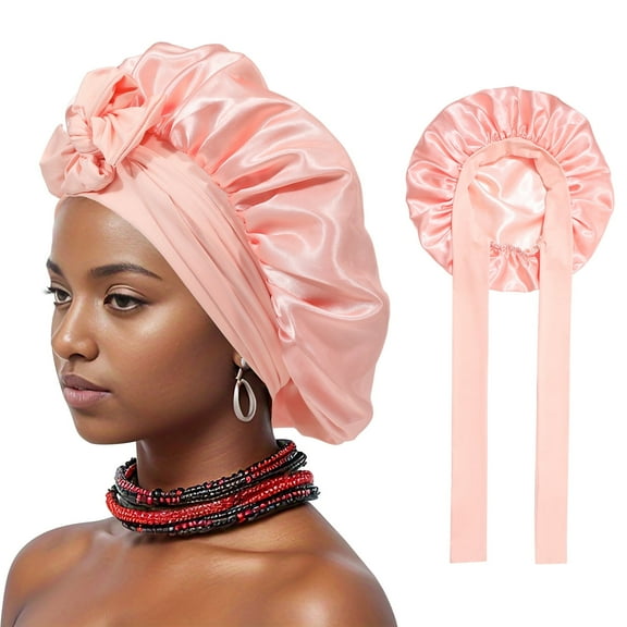 AWAYTR Satin Bonnet Silk Bonnet for Sleeping Silk Sleep Cap Double Layer Hair Bonnet with Elastic Tie Band