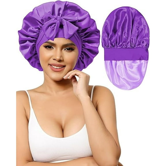 AWAYTR Satin Bonnet Silk Bonnet for Sleeping Silk Sleep Cap Double Layer Hair Bonnet with Elastic Tie Band