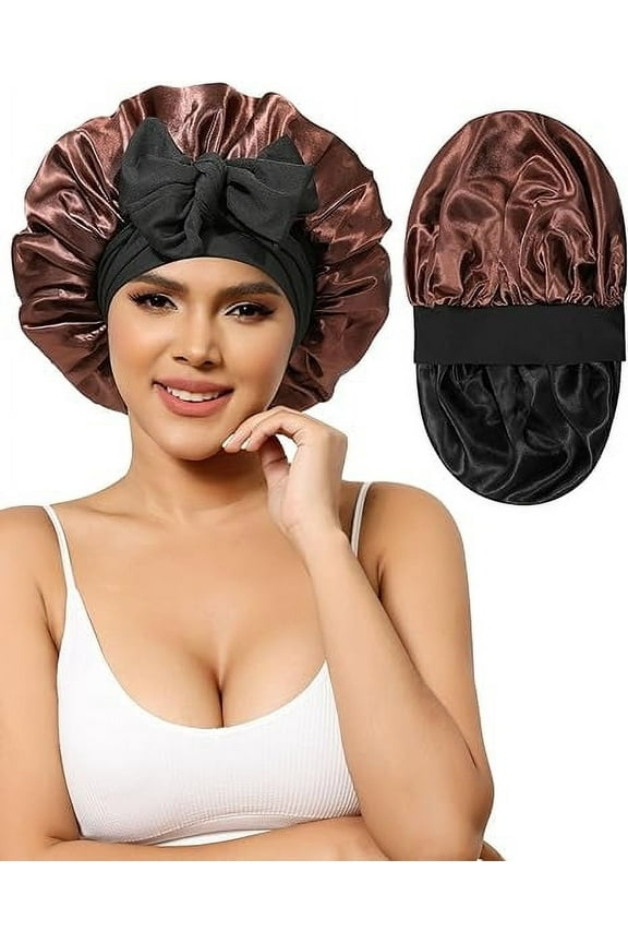 Satin Bonnet Silk Bonnet for Sleeping Silk Sleep Cap Double Layer Hair Bonnet with Elastic Tie Band