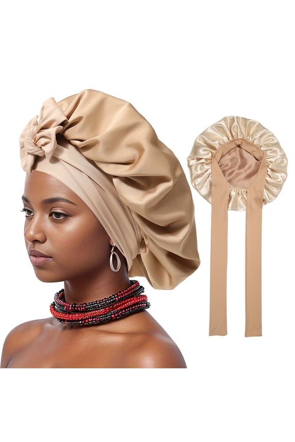 Satin Bonnet Silk Bonnet for Sleeping Silk Sleep Cap Double Layer Hair Bonnet with Elastic Tie Band
