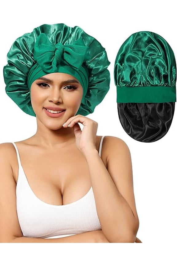 Satin Bonnet Silk Bonnet for Sleeping Silk Sleep Cap Double Layer Hair Bonnet with Elastic Tie Band