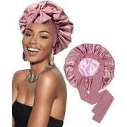 AWAYTR Satin Bonnet Silk Bonnet for Sleeping Silk Sleep Cap Double Layer Hair Bonnet with Elastic Tie Band for Curly Hair Night Cap