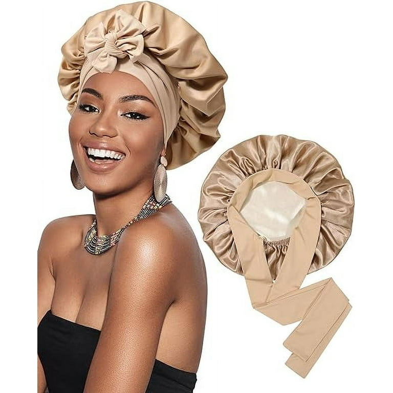 AWAYTR Satin Bonnet Silk Bonnet for Sleeping Silk Sleep Cap Double Layer  Hair Bonnet with Elastic Tie Band for Curly Hair Night Cap 
