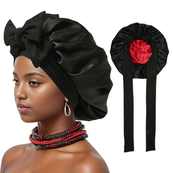 AWAYTR Satin Bonnet Silk Bonnet for Sleeping Silk Sleep Cap Double Layer Hair Bonnet with Elastic Tie Band
