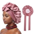 thumbnail image 1 of AWAYTR Satin Bonnet Silk Bonnet for Sleeping Silk Sleep Cap Double Layer Hair Bonnet with Elastic Tie Band, 1 of 9