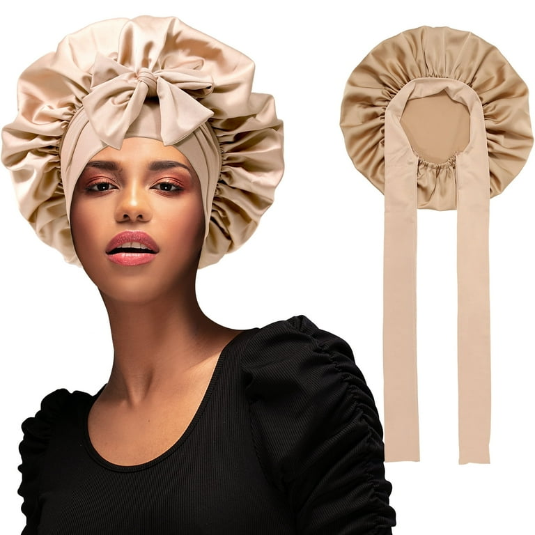 AWAYTR Satin Hair Bonnet Silk Sleeping Bonnets for Curly Hair Hair