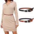 thumbnail image 1 of AWAYTR Skinny Reversible Faux Leather Belt for Women, Hole-Free Design Gold Buckle, Thin Waist Belt for Jeans Dress Casual Formal Outfits, 1 of 11