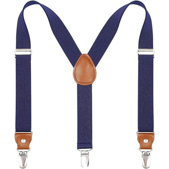 AWAYTR Toddlers Kids Boys Mens Suspenders - Y Back Adjustable Strong Clips Synthetic Leather Suspenders