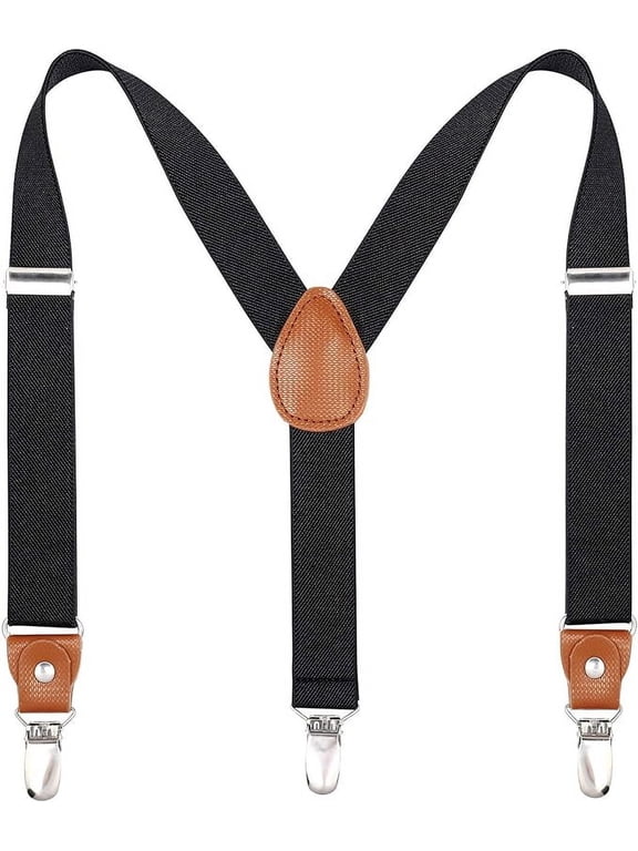 Toddlers Kids Boys Mens Suspenders - Y Back Adjustable Strong Clips Synthetic Leather Suspenders