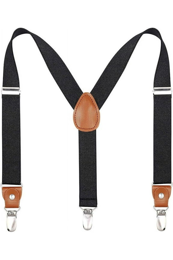 Toddlers Kids Boys Mens Suspenders - Y Back Adjustable Strong Clips Synthetic Leather Suspenders