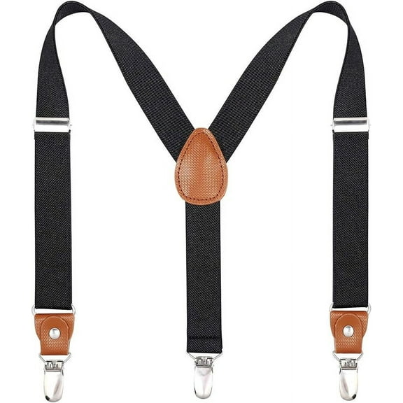 AWAYTR Toddlers Kids Boys Mens Suspenders - Y Back Adjustable Strong Clips Synthetic Leather Suspenders