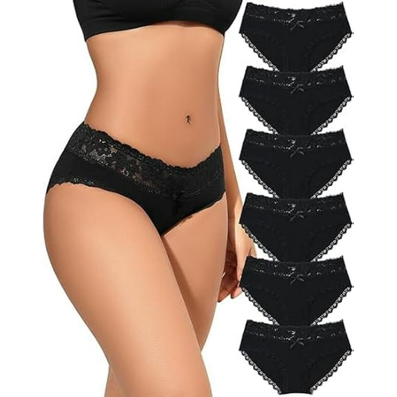 AWAYTR Women Cotton Underwear Sexy Lace Bikini Panties Cotton Hipster Briefs 6 Pack S-XL