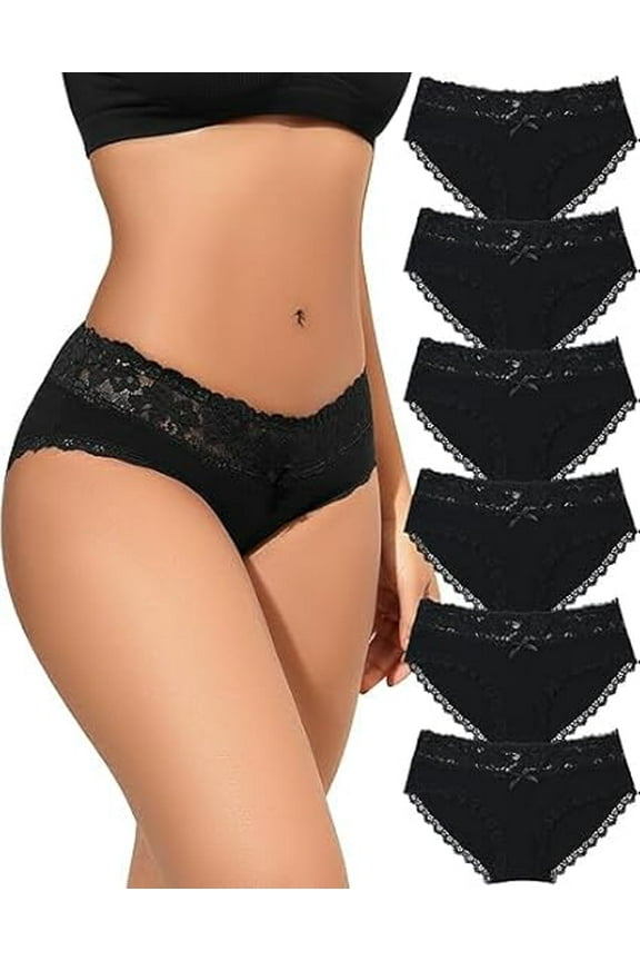 Women Cotton Underwear Sexy Lace Bikini Panties Cotton Hipster Briefs 6 Pack S-XL