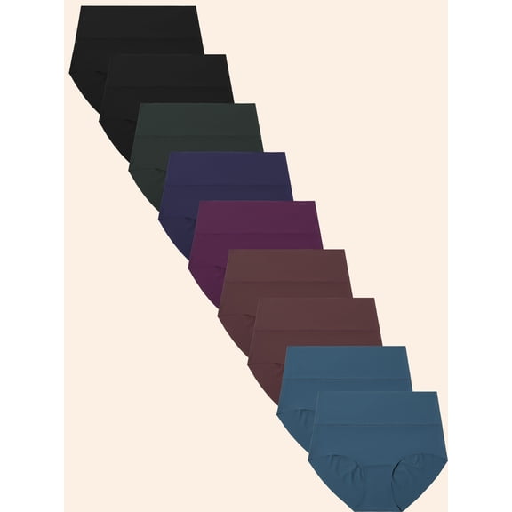 AWAYTR Women High Waist Underwear Seamless Panties No Show Invisible Briefs 9 Pack S-2XL