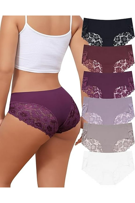 Women Lace Seamless Bikini Panties Ladies Soft No Show Hipster 6 Pack S-XXL