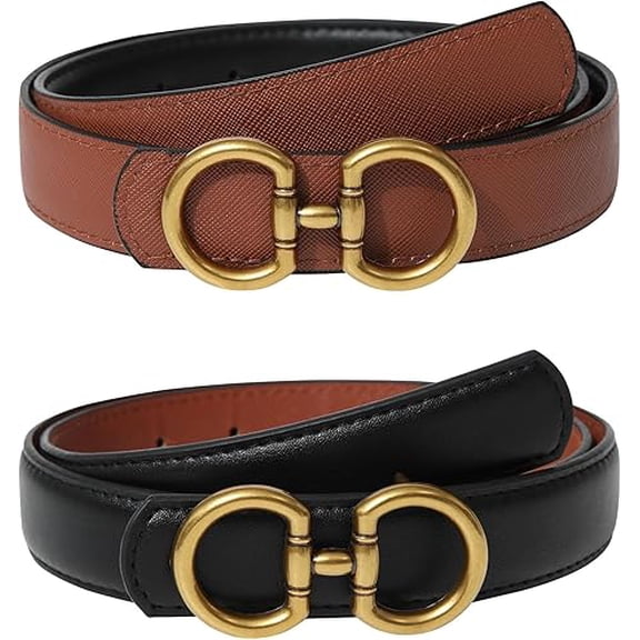 AWAYTR Women Reversible Belt - Two-in-One Women Leather Belt for Casual Jeans with Golden Buckle
