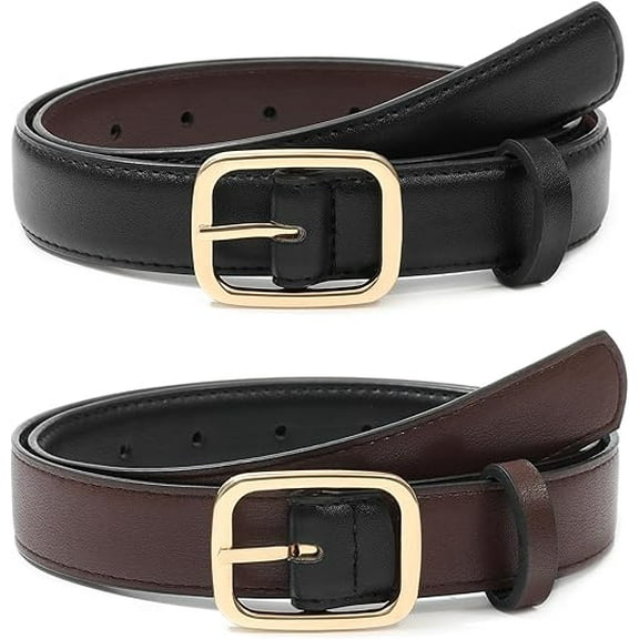 AWAYTR Women Reversible Belts, Two-in-One PU Leather Womens Belts for Jeans with Golden Buckle