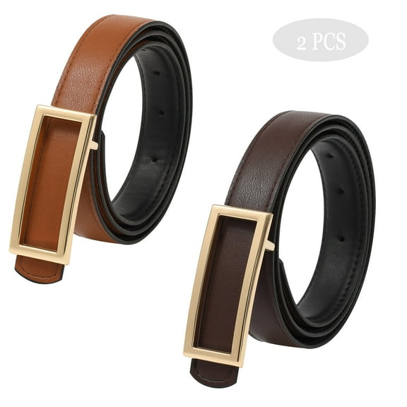 AWAYTR Women Reversible Leather Belt - 2 Pcs Two-in-One Women Skinny Belt for Causal Jeans