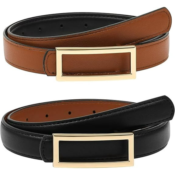 AWAYTR Women Reversible Leather Belt - Two-in-One Women Skinny Belt for Causal Jeans