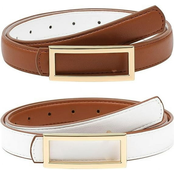 AWAYTR Women Reversible Leather Belt - Two-in-One Women Skinny Belt for Causal Jeans