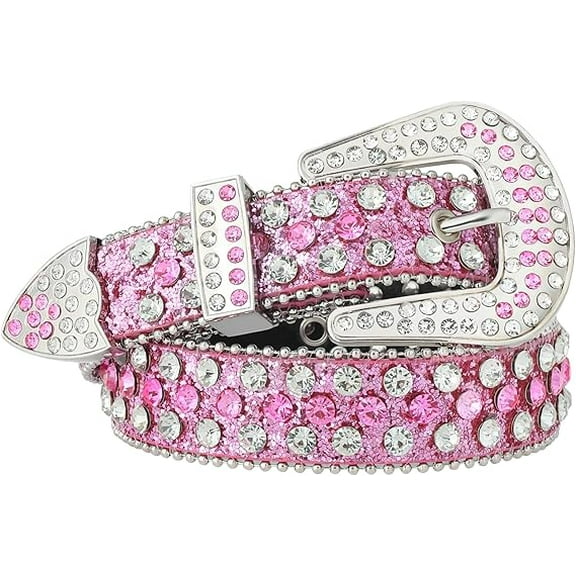 AWAYTR Women Rhinestone Belt- Western Cowgirl Sequin Diamond Bling Studded Belts for Jeans Pants