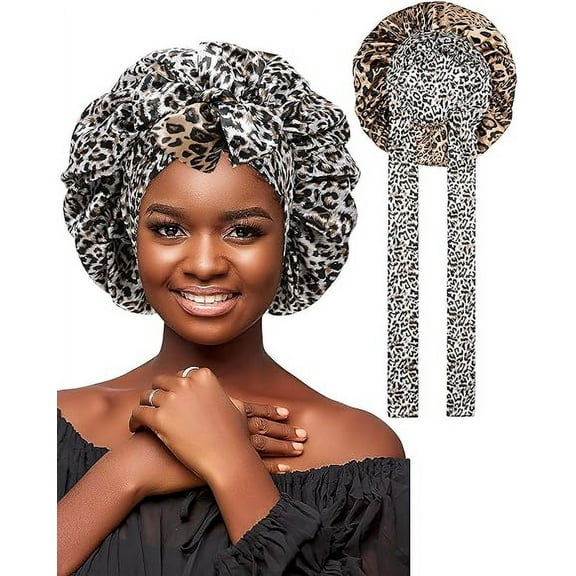 AWAYTR Women Satin Bonnet Silk Hair Reversible Bonnets Hair Wrap for Sleeping Cap with Tie Band