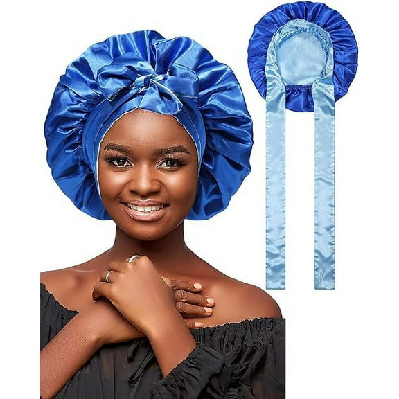 AWAYTR Women Satin Bonnet Silk Hair Reversible Bonnets Hair Wrap for Sleeping Cap with Tie Band