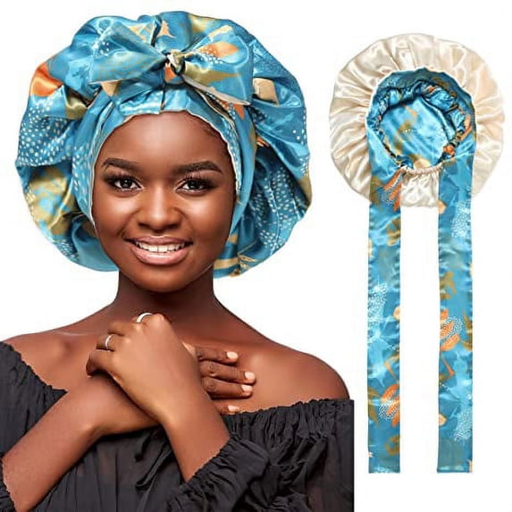 AWAYTR Women Satin Bonnet Silk Hair Reversible Bonnets Hair Wrap for Sleeping Cap with Tie Band