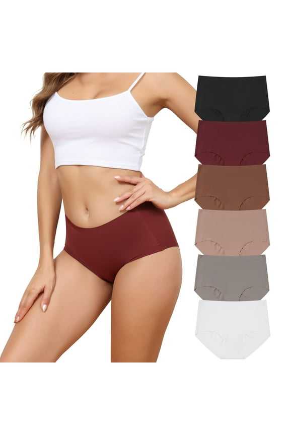 Women Seamless Underwear High Waist Underwear No Show Invisible Panties Cheeky Briefs 6 Pack S-2XL