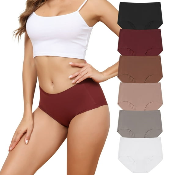 AWAYTR Women Seamless Underwear High Waist Underwear No Show Invisible Panties Cheeky Briefs 6 Pack S-2XL