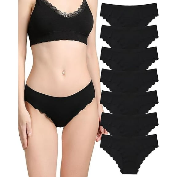 AWAYTR Women Seamless Underwear Ice Silk Bikini No Show Invisibles Wavy Sides Hipster Panties 7 Pack S-XL