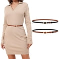thumbnail image 1 of AWAYTR Women Skinny Belt Reversible Leather Belt - No Hole Belt Thin Waist Belt with Gold Buckle, 1 of 11