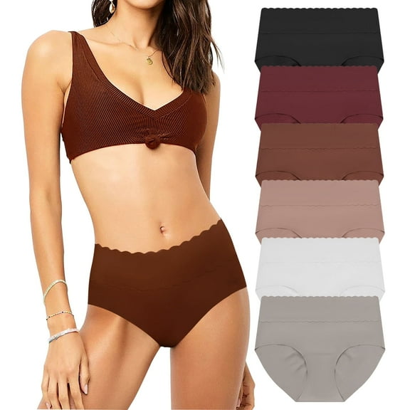 AWAYTR Women Underwear Middle Waist Underwear Seamless Panties No Show Invisible Briefs 6 Pack S-2XL