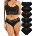 thumbnail image 1 of AWAYTR Womens Cotton Underwear Sexy Bikini Panties Lace Underwear Soft Hipster Briefs 6 pack S-XL, 1 of 5
