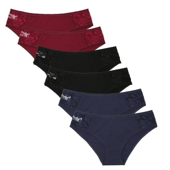 AWAYTR Womens Cotton Underwear Sexy Lace Bikini Panties Soft Underwear Hipster Briefs 6 pack S-XL