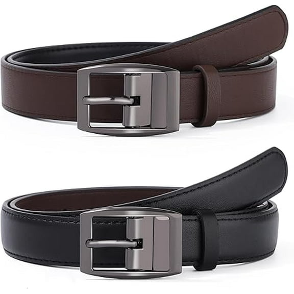 AWAYTR Womens Reversible Belts for Jeans, Two-in-One PU Leather Belts Black Ladies Belt with Rotating Pin Buckle