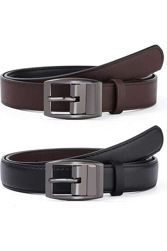 Womens Reversible Belts for Jeans, Two-in-One PU Leather Belts Black Ladies Belt with Rotating Pin Buckle