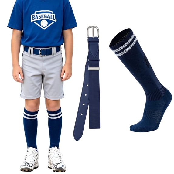 AWAYTR Adjustable Elastic Youth Boys Baseball Belt and Socks Set Navy Blue