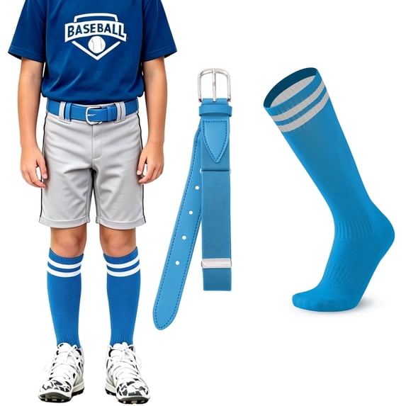 AWAYTR Adjustable Youth Baseball Belt and Socks Set, Carolina Blue