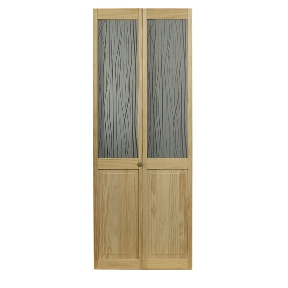 AWC Model 457 Reeds Bifold Door Wood Frame With Glass 32"wide x 80"high Unfinished Pine